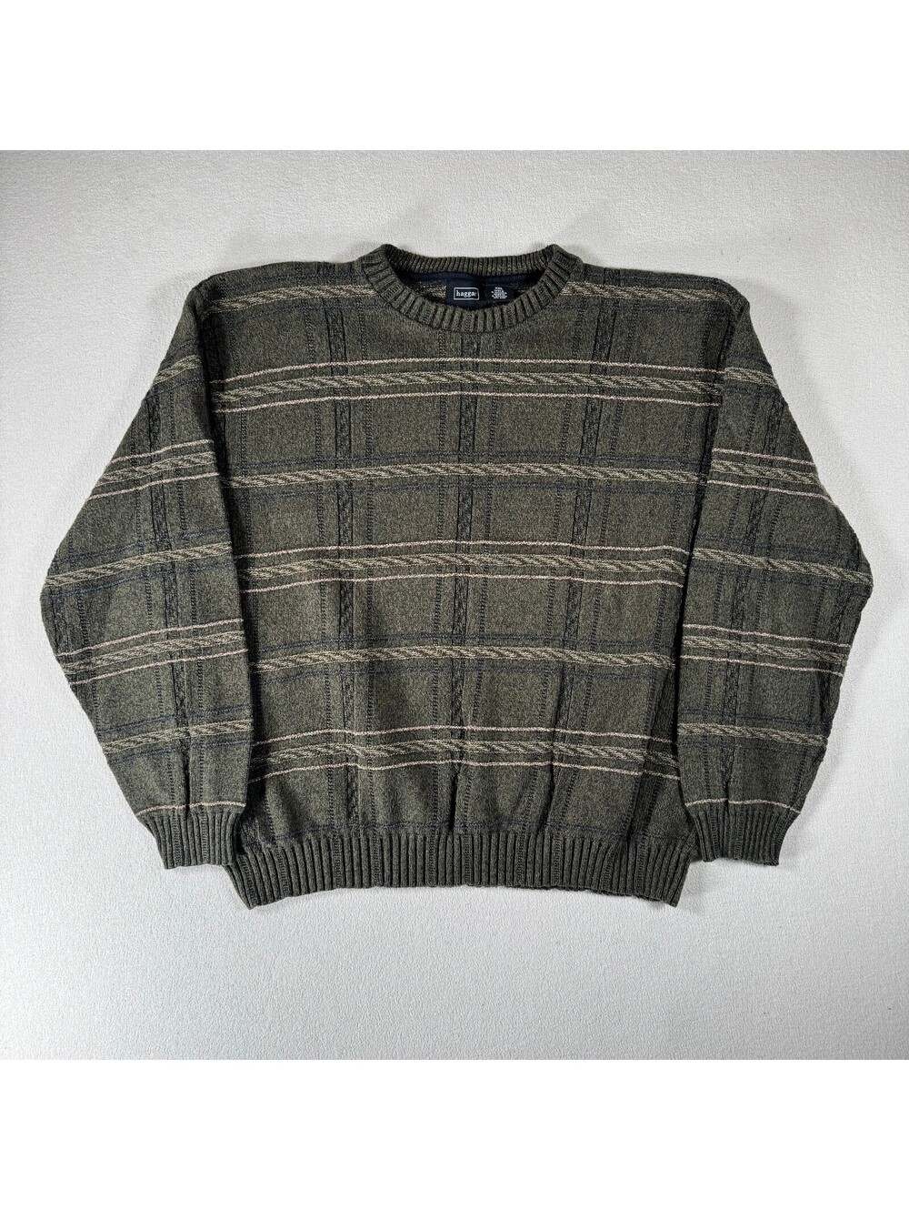 Vintage Textured Haggar Squares Cropped Fit Knit Sweater